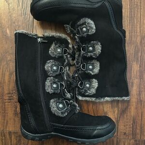 Girls’ Nine West Black Winter Boots with Faux Fur Trim